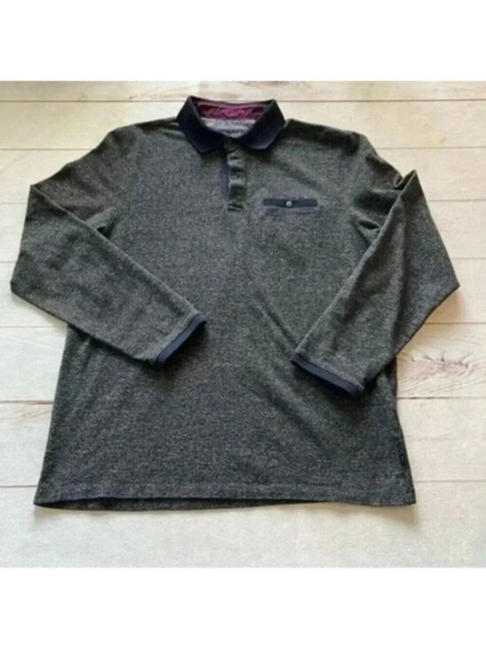 Ted Baker Men’s 4 Polo Shirt Gray Long Sleeve Knit Collar Pocket Cotton …